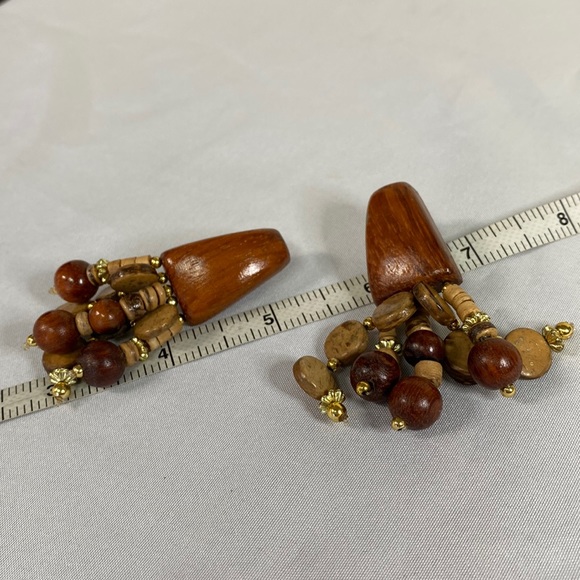 Funky unusual wooden earrings with dangles - Picture 3 of 4